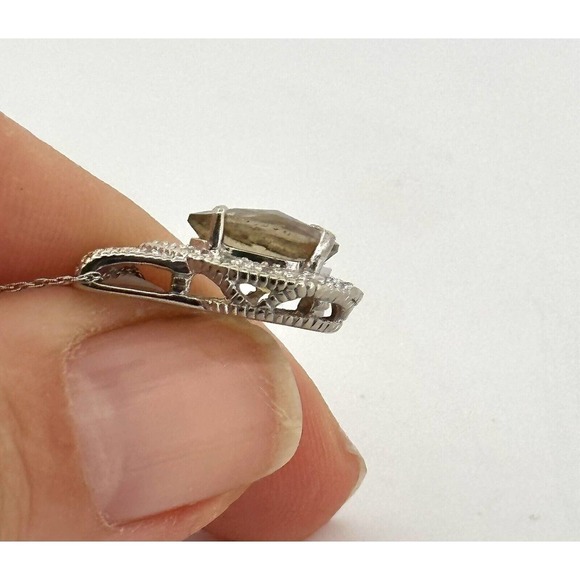 10k Solid White Gold And Diamonds Clyde Duneier Pear Tourmaline Pendant - Picture 7 of 12